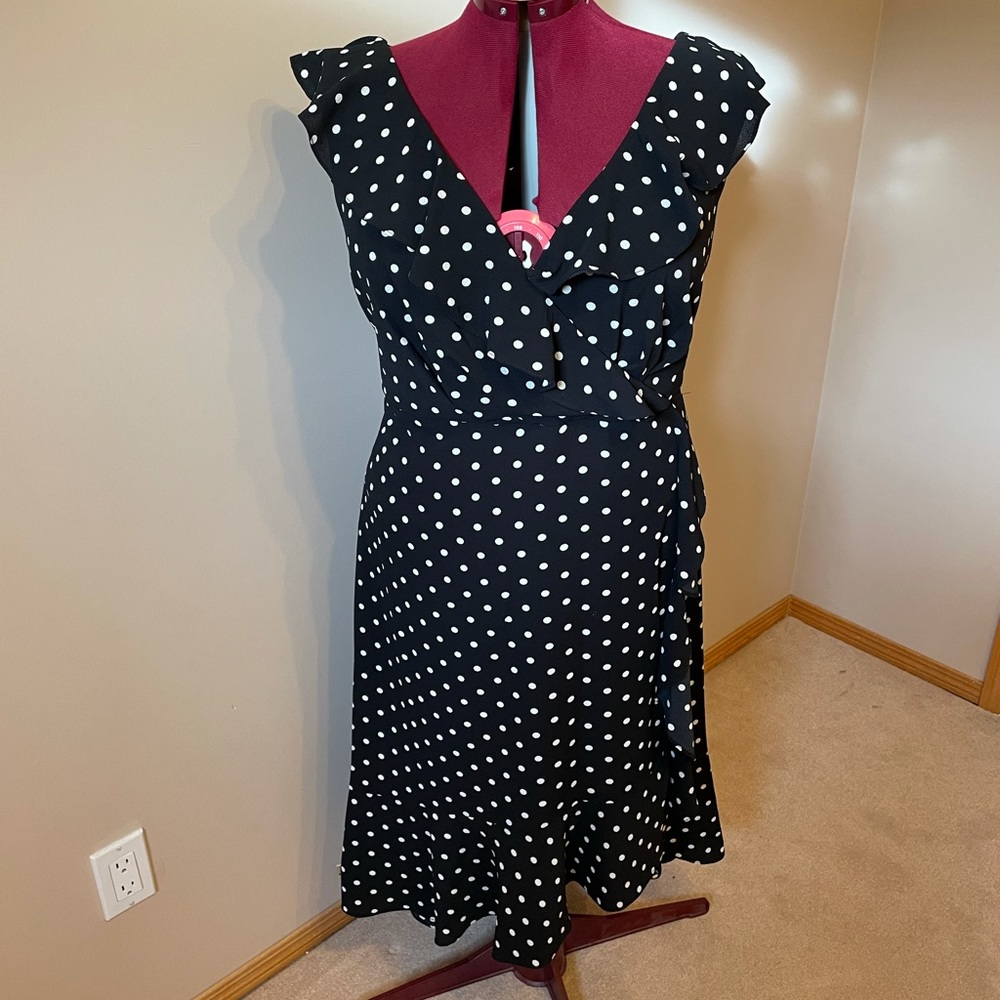 Gorgeous Michel Studio polka dot dress, high-low